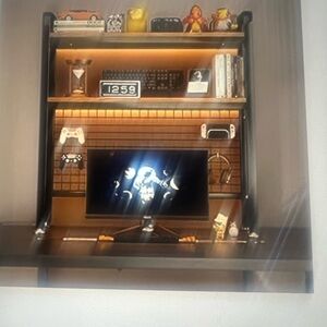 Black and Brown Gaming Desk with Shelves